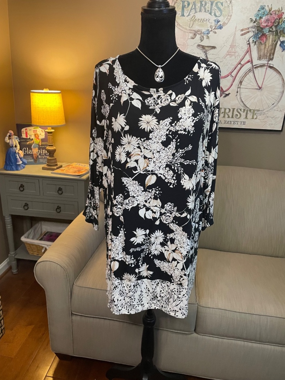 J. Jill Wearever Size XL Black & White Boat Neck Super Soft Stretch Tunic Top - Picture 2 of 8